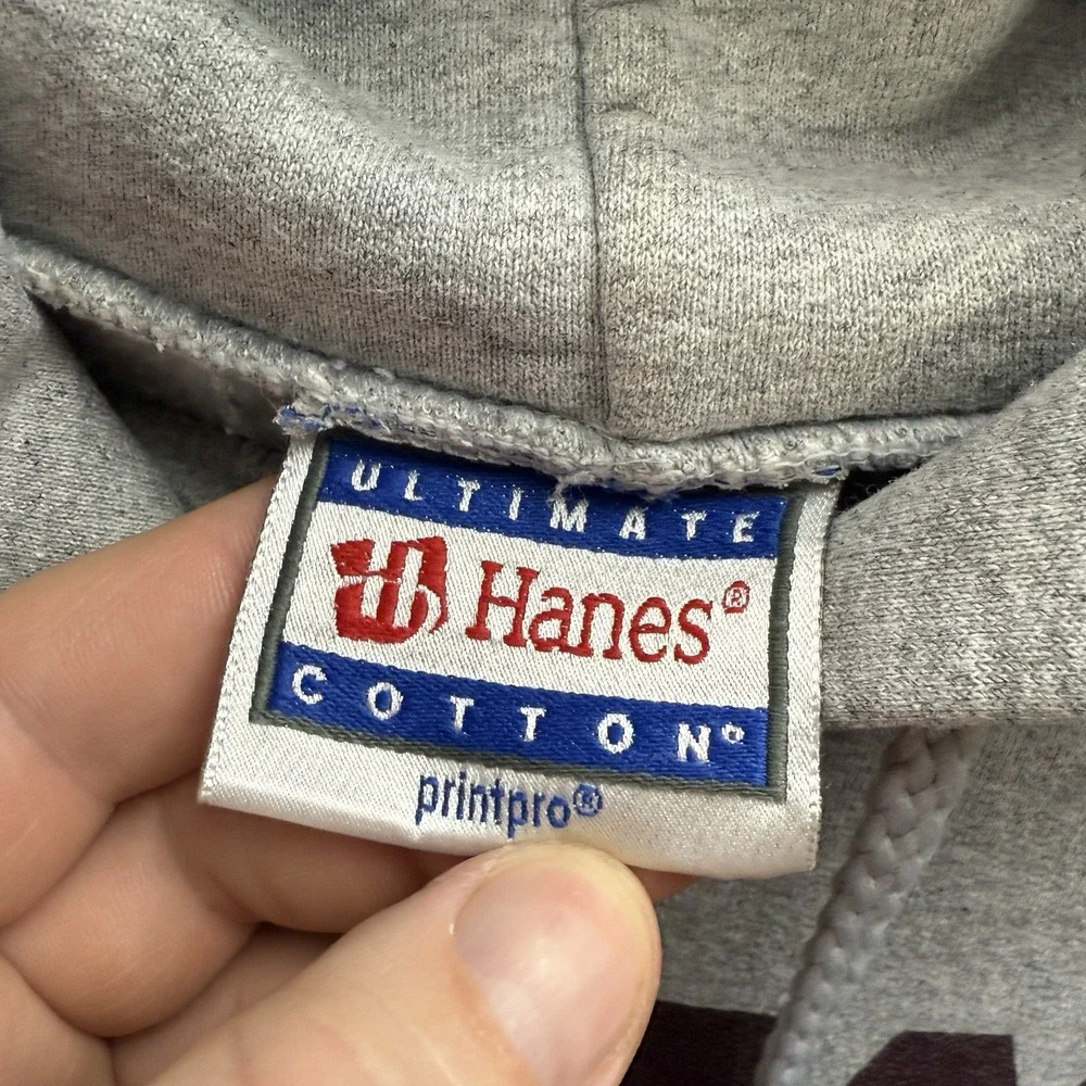 Vintage Hanes Sweatshirt Adult Large Gray Hoodie College Grunge Skater 90s Y2K - Picture 7 of 9